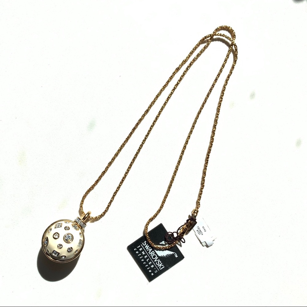 Swarovski Long Pendant Crystal Cream Necklace gold